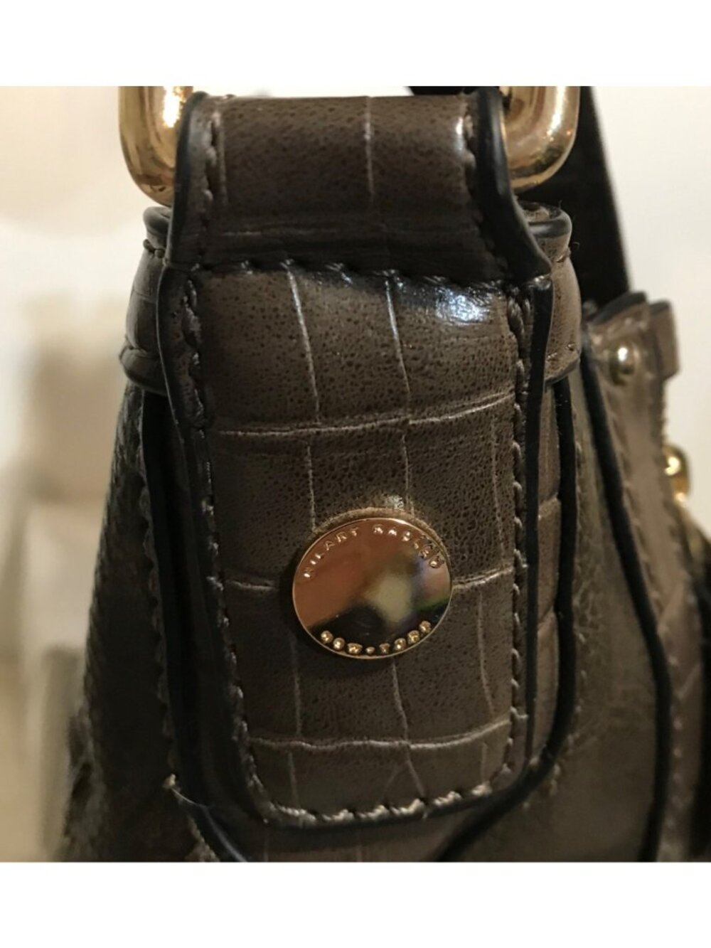 Hilary Radley Purse Brown Leather Crossbody Croc Embossed & Leopard Lining 10 x - Picture 5 of 15